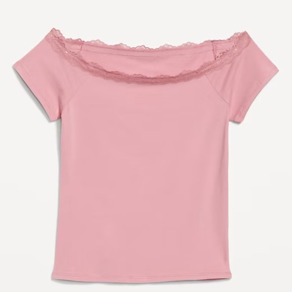 Old Navy Tops - NWT Old Navy  Pink Lace off the shoulder Tee size Large